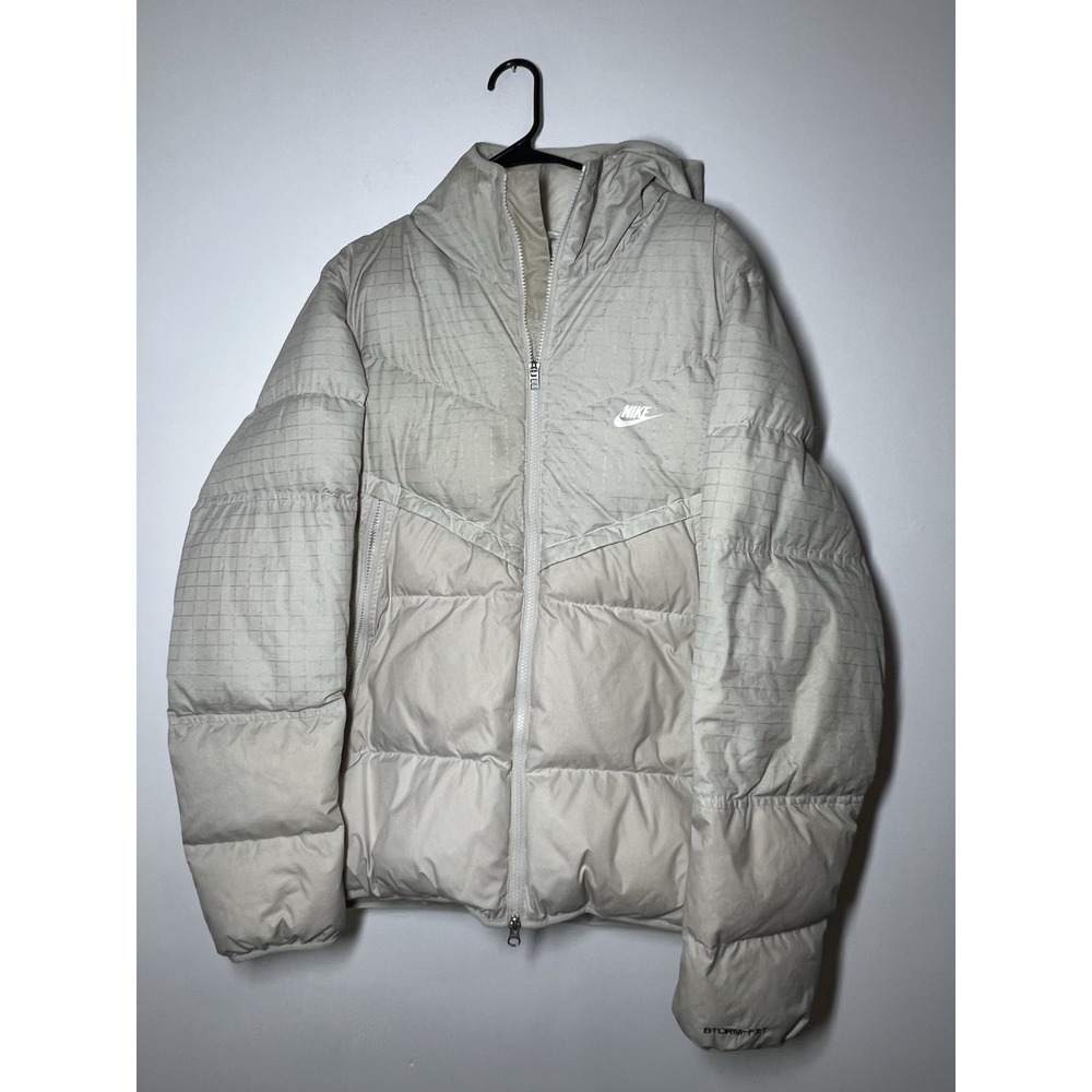 Nike Storm-FIT Hooded Insulated Full Zip Puffer Beige Winter Coat Jacket Sz L - Picture 4 of 10